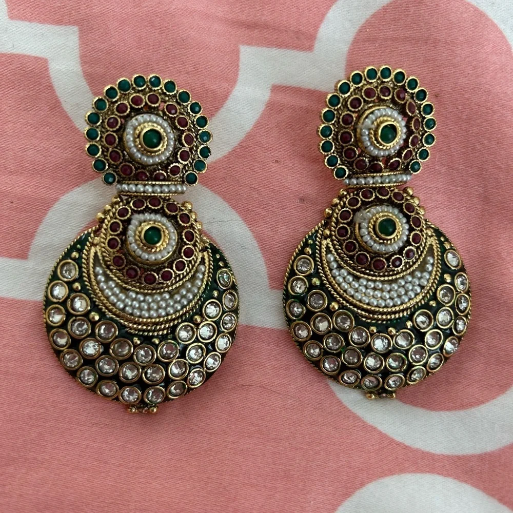 Elegant Gold and Green Statement Earrings